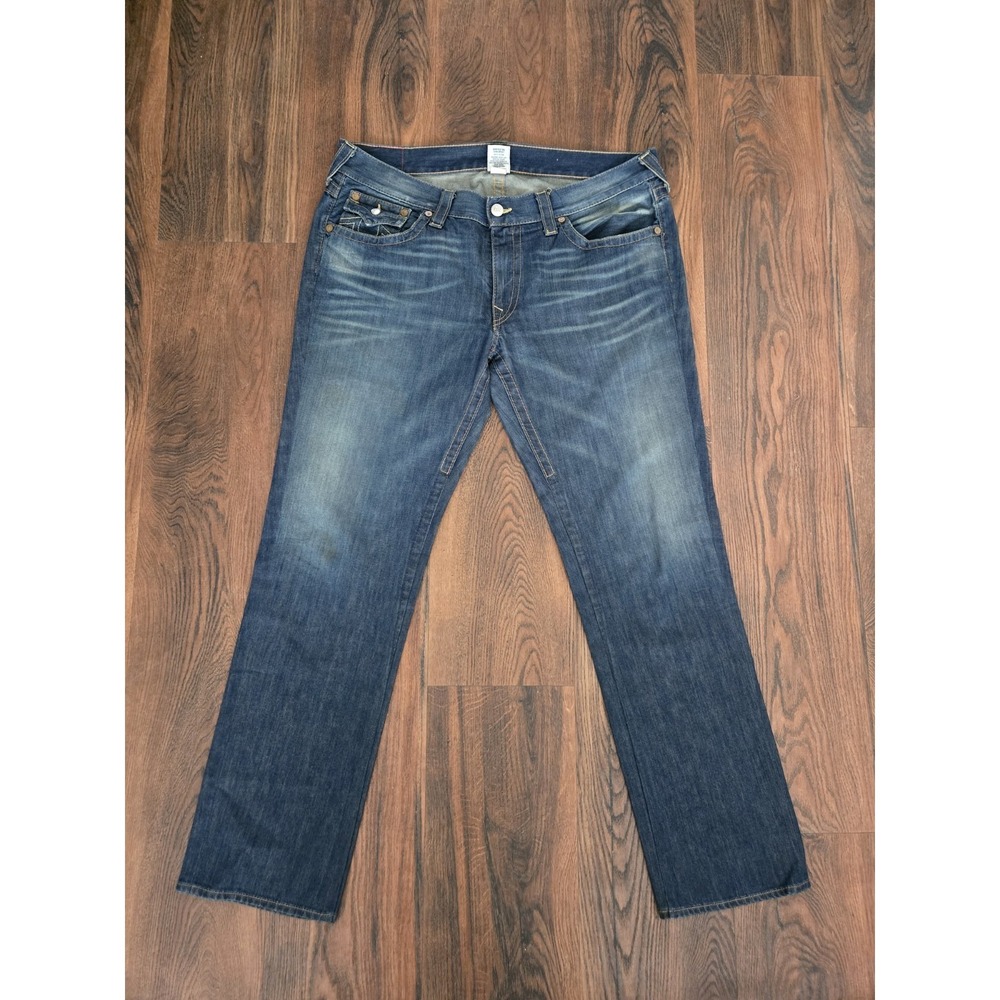 True Religion Billy QT Jeans Men's 40x34 Blue Yellow Contrast Stitch Made in USA